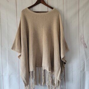 Listicle Poncho Chunky Knit Sweater Cardigan, Oversized, Women’s S/M, Tan, EUC